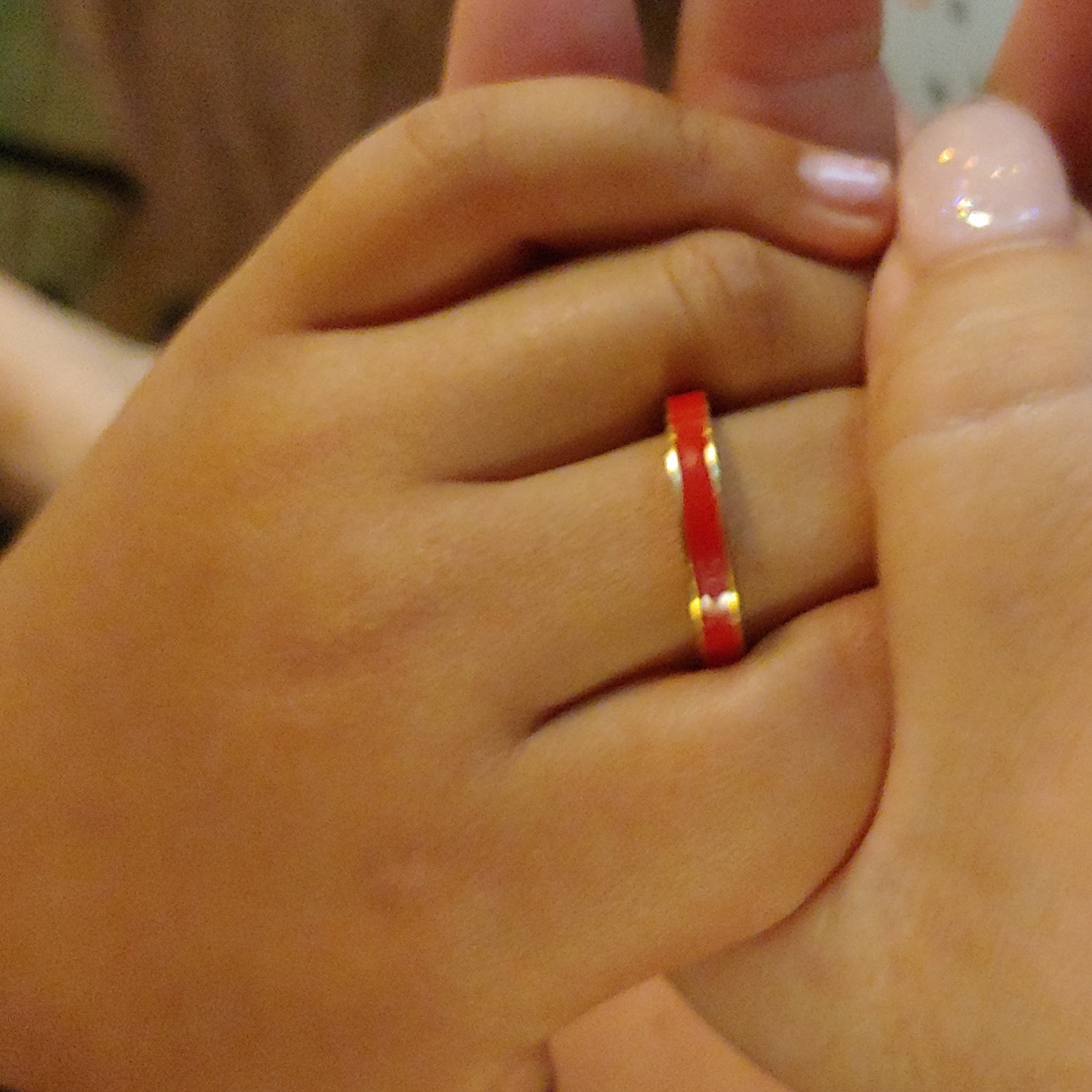 Sterling Silver Over 14 Karat Gold Plated Red Enamel Band Ring Size 9 New